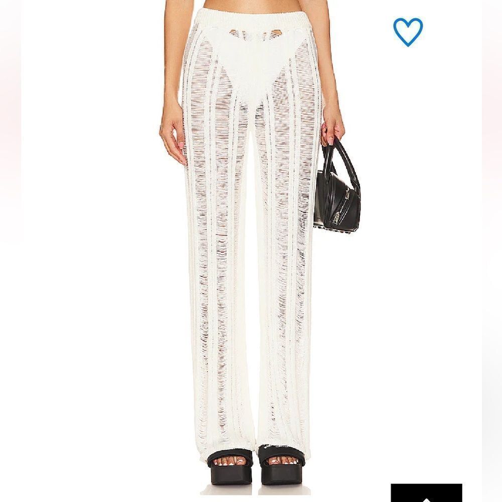 NWT Superdown Taryn fringe pants knit open weave bells swim resort Revolve M